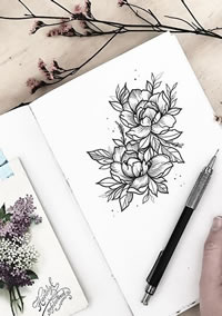 线条花卉纹身手稿