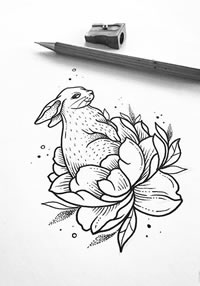 线条兔子手稿纹身图案