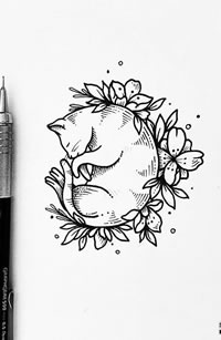 小猫纹身手稿图案