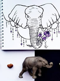 大象线条纹身手稿