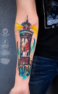 灯塔色彩手臂纹身图案