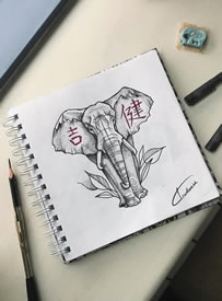 点刺大象纹身手稿