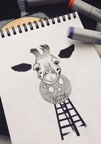 点刺鹿头梯子纹身手稿