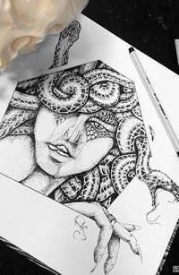 点刺人物蛇文身手稿