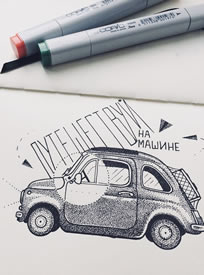 点刺小汽车纹身手稿