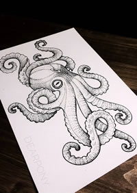 点刺章鱼纹身手稿
