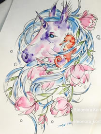 水彩独角兽纹身手稿