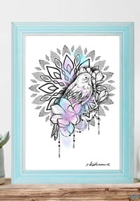 梵花鸟色彩纹身手稿