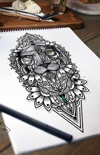 梵花狮子纹身手稿