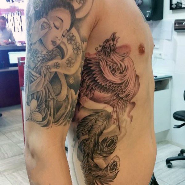 纹身凤凰   展翅鸣飞的凤凰纹身图案