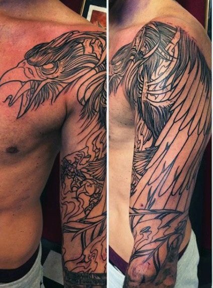 纹身凤凰   展翅鸣飞的凤凰纹身图案