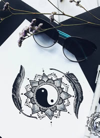 梵花太极羽毛纹身图案