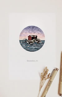 房子浪花纹身手稿