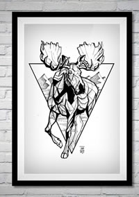 黑灰鹿几何纹身手稿