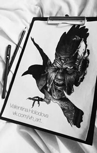 黑灰乌鸦肖像纹身手稿