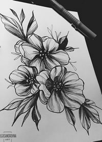 黑灰线条花朵纹身手稿