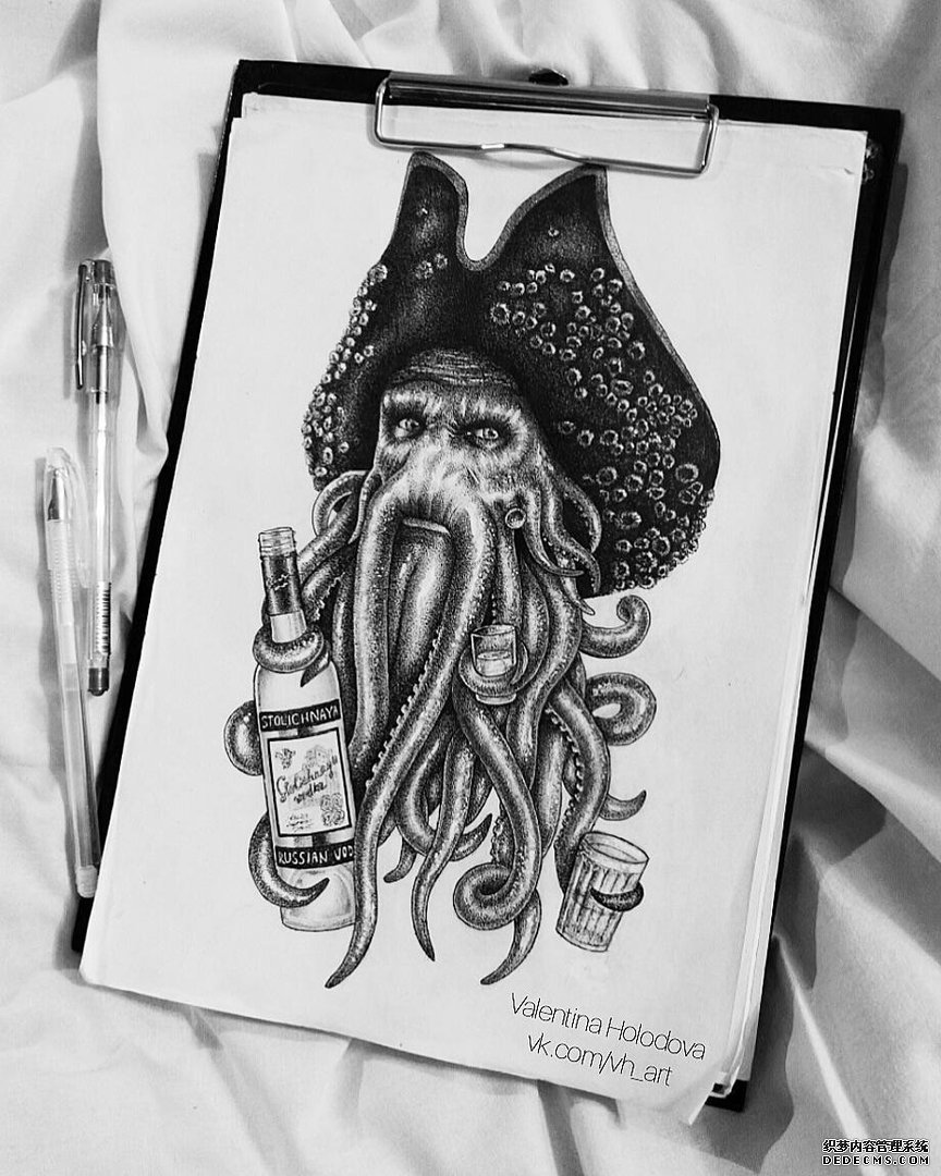 黑灰章鱼纹身手稿