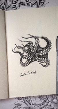 黑灰章鱼线条纹身图案