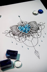 蝴蝶结流苏宝石纹身手稿