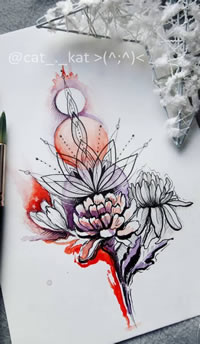 几何梵花色彩纹身手稿