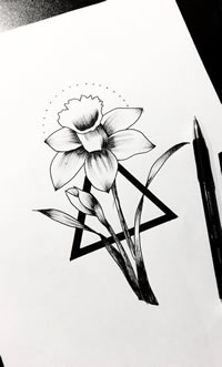 百合花几何纹身手稿