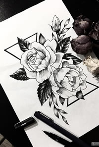 黑灰花几何叶子纹身手稿