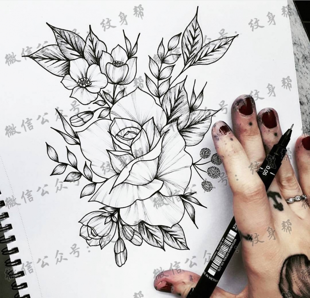 线条花纹身手稿