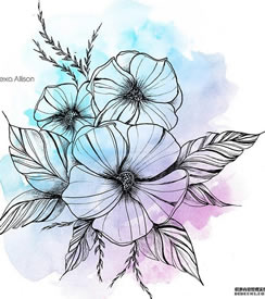 色彩花树叶线条手稿