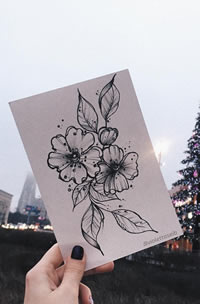 线条花纹身手稿