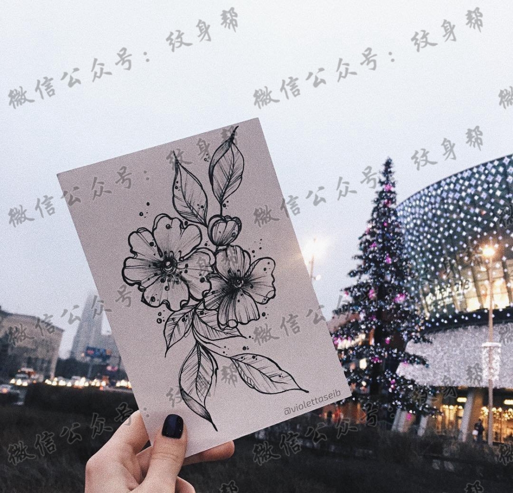 线条花纹身手稿