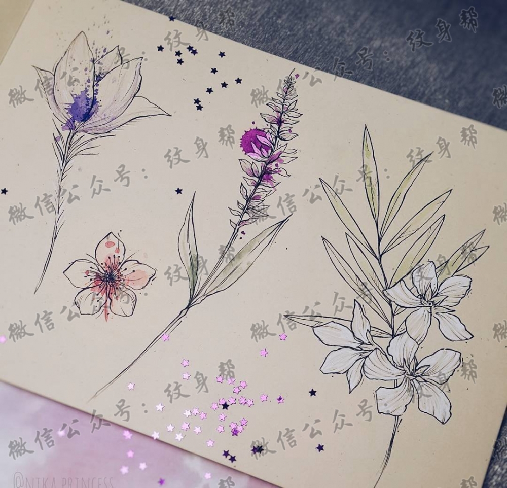 线条花纹身手稿