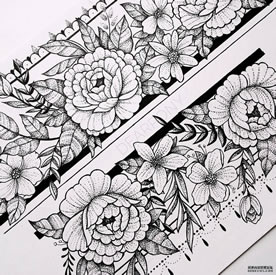 黑灰点刺花朵臂环纹身手稿