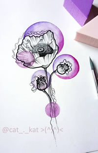 色彩花朵圆球纹身手稿