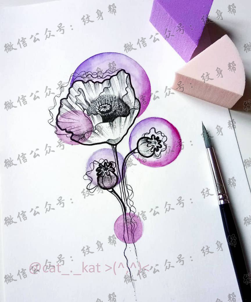 色彩花朵圆球纹身手稿