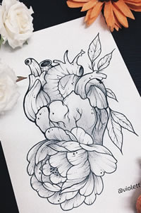 花朵心脏纹身手稿