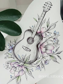 吉他花纹身手稿
