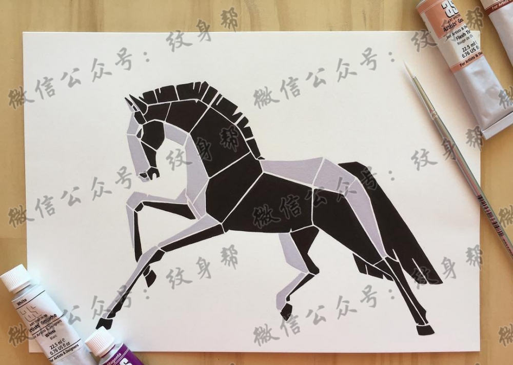 黑灰几何马文身手稿