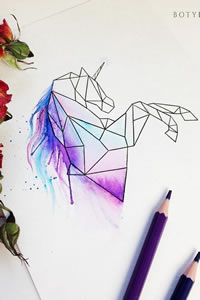 色彩几何独角兽纹身手稿