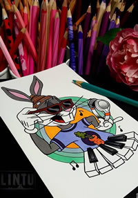 色彩卡通兔子纹身手稿