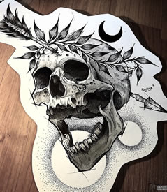 黑灰骷髅箭纹身手稿