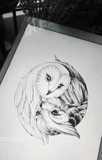 黑灰猫头鹰纹身手稿