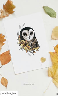 色彩猫头鹰树叶纹身手稿