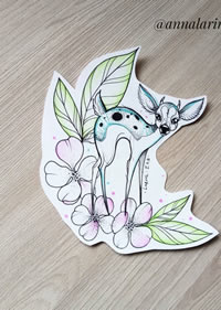 色彩梅花鹿花纹身手稿