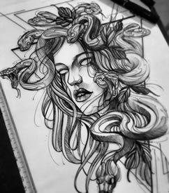 黑灰美杜莎纹身手稿