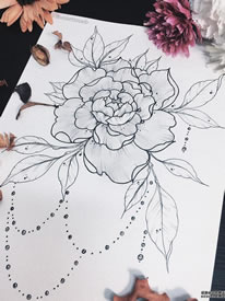 线条牡丹纹身线稿