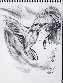 黑灰泼墨鸟花纹身图案