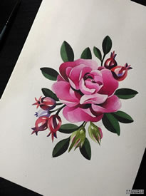 色彩蔷薇纹身手稿