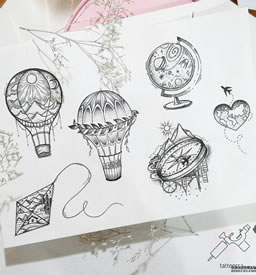 黑灰热气球纹身手稿