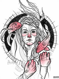 色彩人物鱼纹身手稿