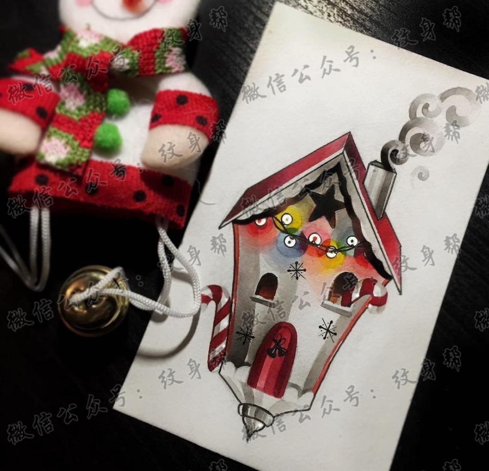 色彩房子纹身手稿